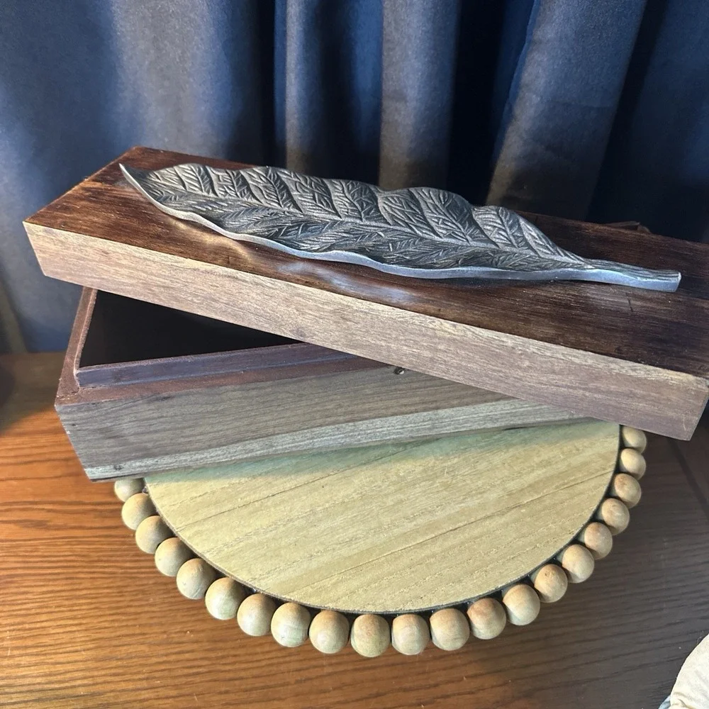 Fireplace Mantle Match Box With Silver Leaf | Tall Long Matches/OR Dark Finish